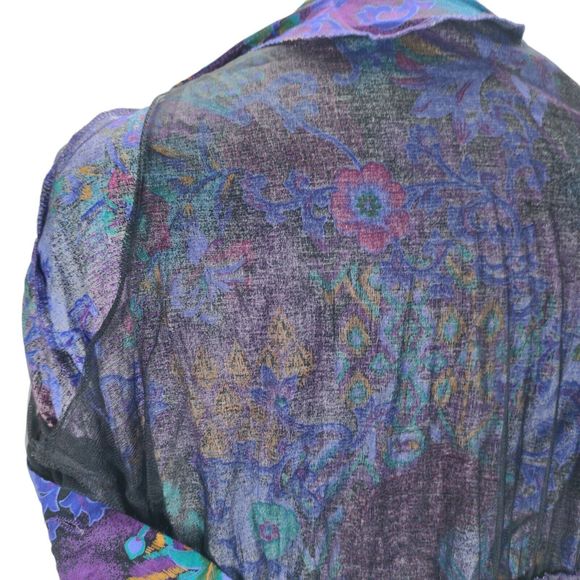 Vintage 80s Secretary Midi Dress Size S/M Rayon Purple Boho Floral Print - Picture 9 of 12